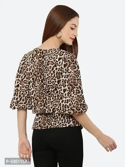 Style House Trendy Women's Brown Color Animal Print Crepe Top-thumb2