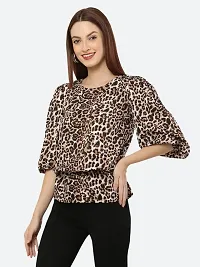 Style House Trendy Women's Brown Color Animal Print Crepe Top-thumb2