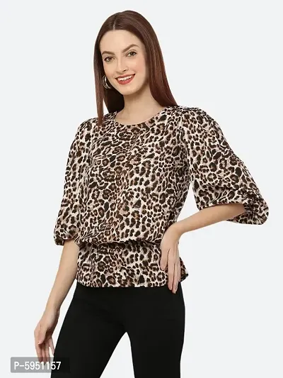 Style House Trendy Women's Brown Color Animal Print Crepe Top-thumb3