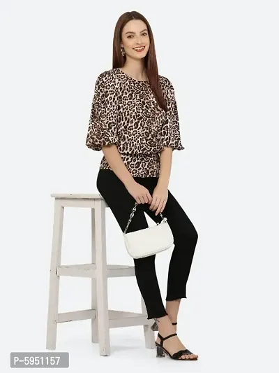 Style House Trendy Women's Brown Color Animal Print Crepe Top-thumb5