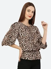 Style House Trendy Women's Brown Color Animal Print Crepe Top-thumb3