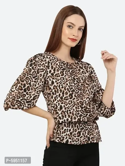 Style House Trendy Women's Brown Color Animal Print Crepe Top-thumb4