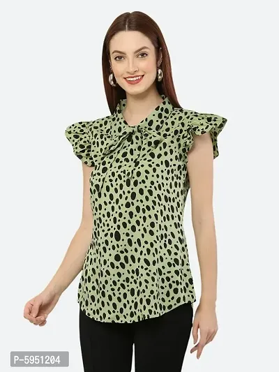 Style House Trendy Women's Green Color Dot Print Crepe Top
