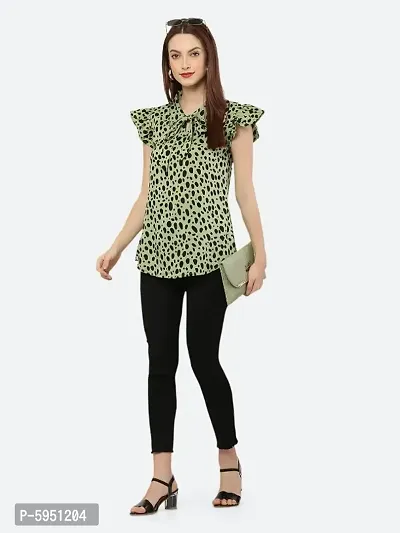 Style House Trendy Women's Green Color Dot Print Crepe Top-thumb2