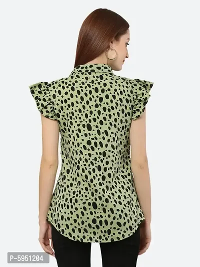 Style House Trendy Women's Green Color Dot Print Crepe Top-thumb3