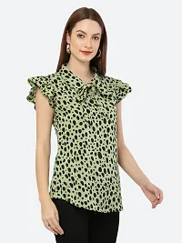 Style House Trendy Women's Green Color Dot Print Crepe Top-thumb3