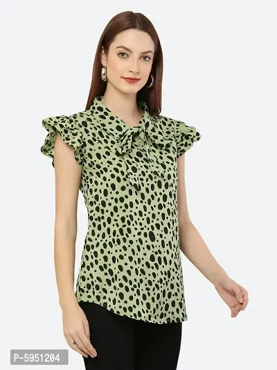 Style House Trendy Women's Green Color Dot Print Crepe Top-thumb4