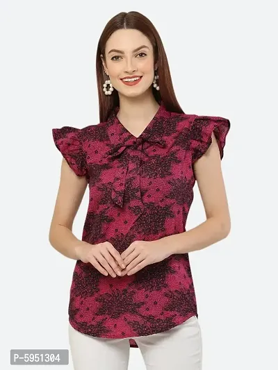 Style House Trendy Women's Maroon Color Floral Printed Crepe Top