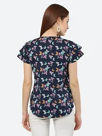 Style House Trendy Women's Navy Blue Butterfly Print Crepe Top-thumb1