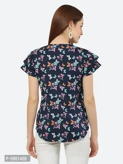 Style House Trendy Women's Navy Blue Butterfly Print Crepe Top-thumb2