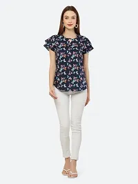 Style House Trendy Women's Navy Blue Butterfly Print Crepe Top-thumb2