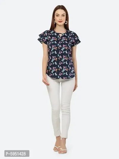 Style House Trendy Women's Navy Blue Butterfly Print Crepe Top-thumb3