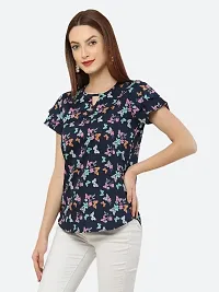Style House Trendy Women's Navy Blue Butterfly Print Crepe Top-thumb3