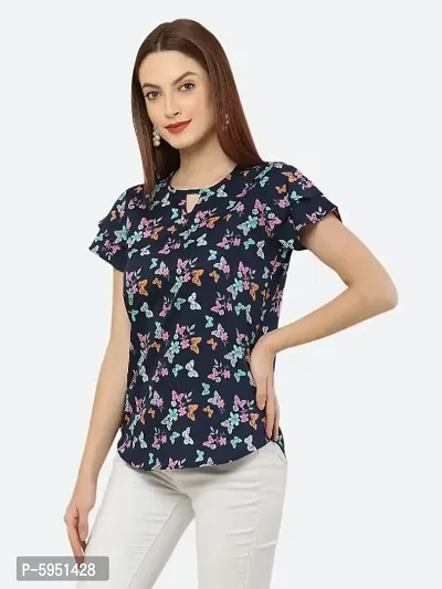 Style House Trendy Women's Navy Blue Butterfly Print Crepe Top-thumb4