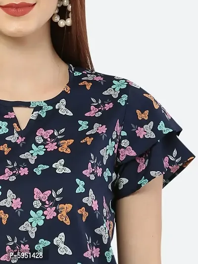 Style House Trendy Women's Navy Blue Butterfly Print Crepe Top-thumb5
