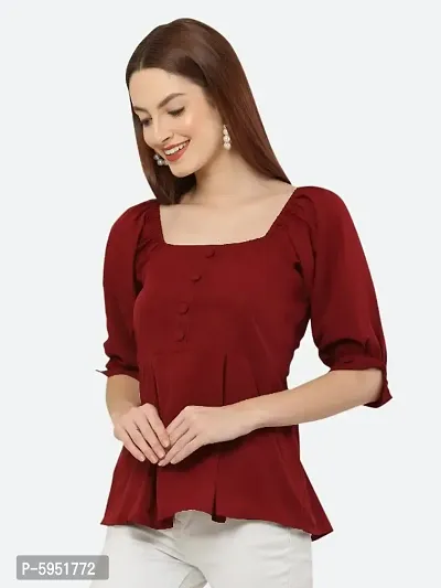 Style House Trendy Women's Maroon Color Solid Crepe Top