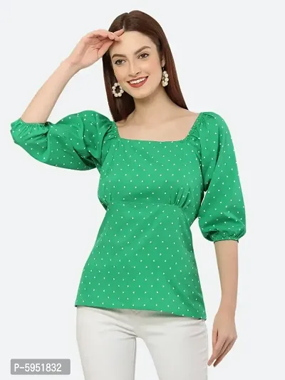 Style House Trendy Women's Green Color Printed Crepe Top-thumb0