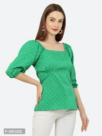 Style House Trendy Women's Green Color Printed Crepe Top-thumb2