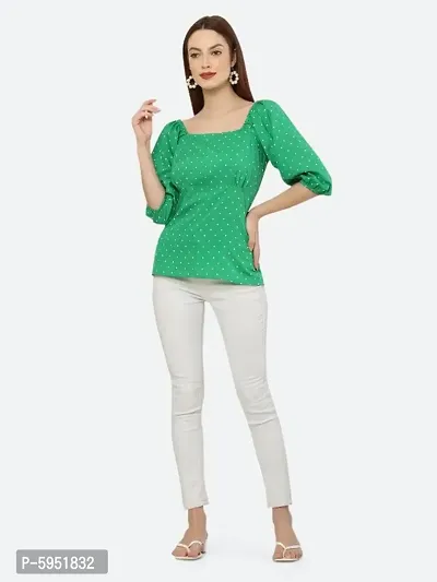 Style House Trendy Women's Green Color Printed Crepe Top-thumb5