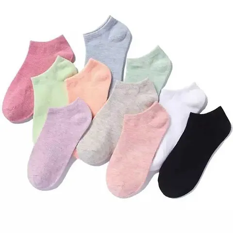 UNDERLOOP Women's Breathable Ankle Length Socks | Comfortable, Colorful Without Thumb Sneaker Socks For Girl's (PACK OF 5)