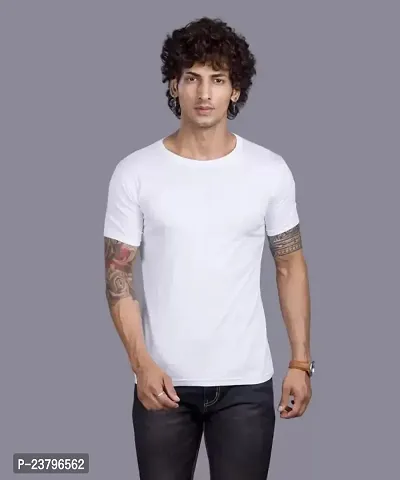 Reliable White Cotton Blend Solid Round Neck Tees For Men