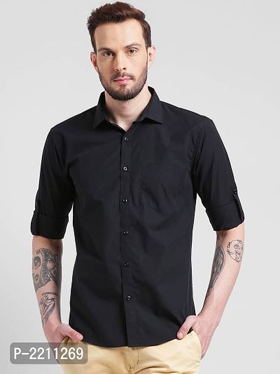 Being Fab Black Cotton Solid Slim Fit Casual Shirt-thumb0