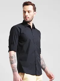 Being Fab Black Cotton Solid Slim Fit Casual Shirt-thumb1