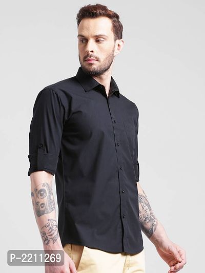 Being Fab Black Cotton Solid Slim Fit Casual Shirt-thumb2