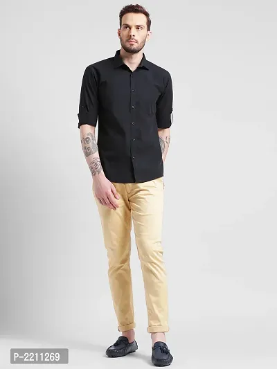 Being Fab Black Cotton Solid Slim Fit Casual Shirt-thumb4