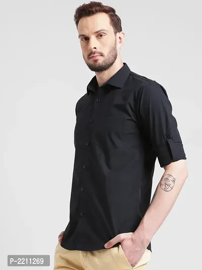 Being Fab Black Cotton Solid Slim Fit Casual Shirt-thumb5