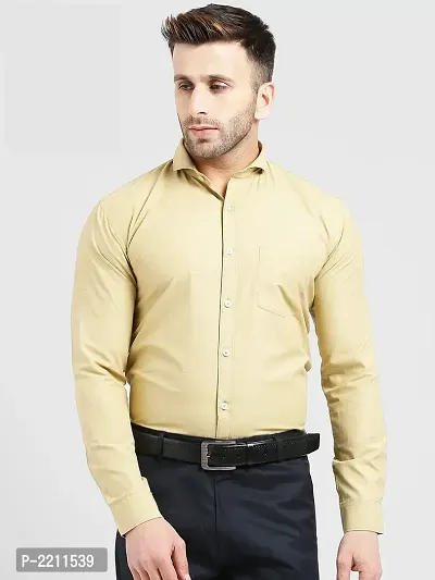 Being Fab Yellow Cotton Blend Solid Slim Fit Casual Shirt