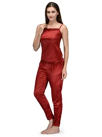 Maroon Satin Solid Top  Pyjama Set-thumb1