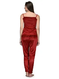 Maroon Satin Solid Top  Pyjama Set-thumb2