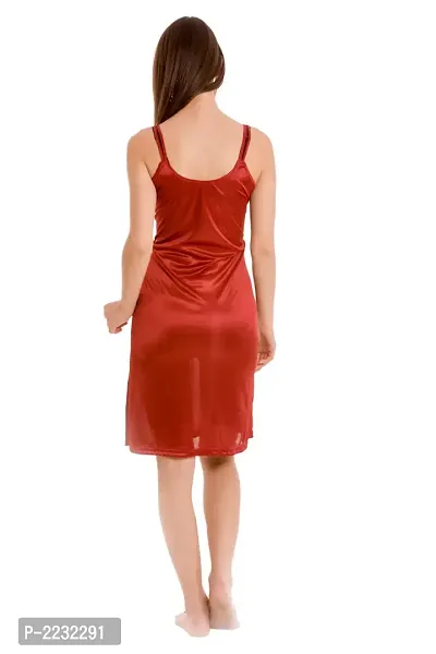 Maroon Satin Solid Short Nighty-thumb3