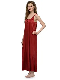 Maroon Satin Solid Long Nighty-thumb1