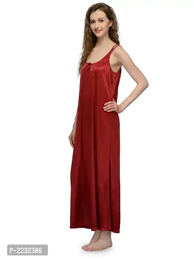 Maroon Satin Solid Long Nighty-thumb2