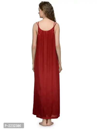 Maroon Satin Solid Long Nighty-thumb3