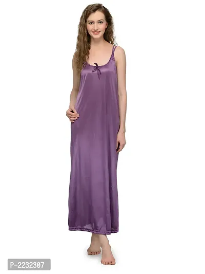 Purple Satin Solid Long Nighty-thumb0