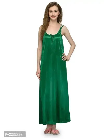 Green Satin Solid Long Nighty-thumb0