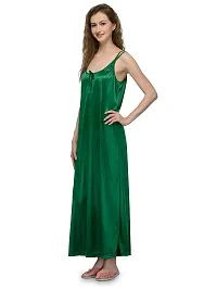 Green Satin Solid Long Nighty-thumb1