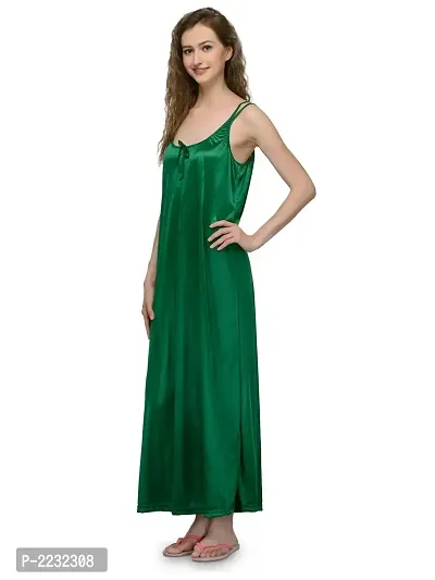 Green Satin Solid Long Nighty-thumb2