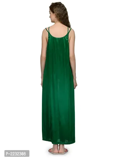 Green Satin Solid Long Nighty-thumb3