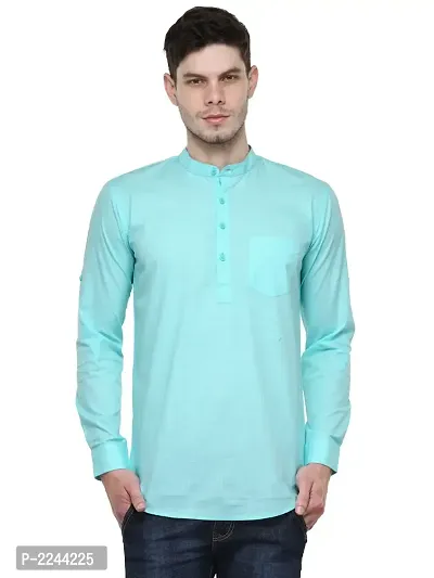 Turquoise Solid Stylish Short Length Kurta