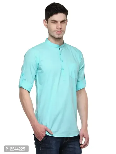 Turquoise Solid Stylish Short Length Kurta-thumb2