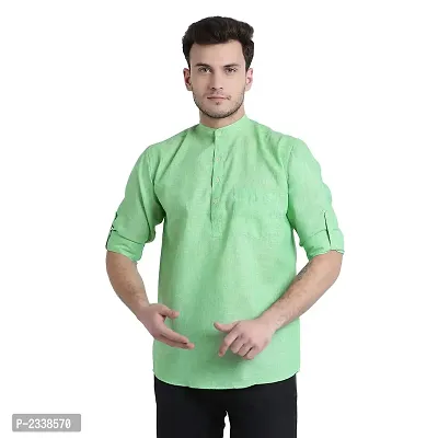 Green Cotton Solid Kurta-thumb0