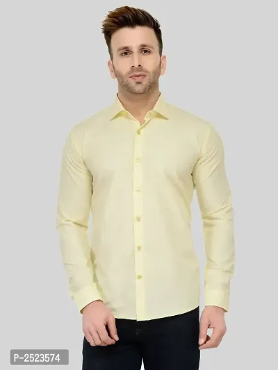 Yellow Solid Cotton Blend Slim Fit Formal Shirt-thumb0