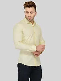 Yellow Solid Cotton Blend Slim Fit Formal Shirt-thumb1