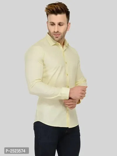 Yellow Solid Cotton Blend Slim Fit Formal Shirt-thumb2