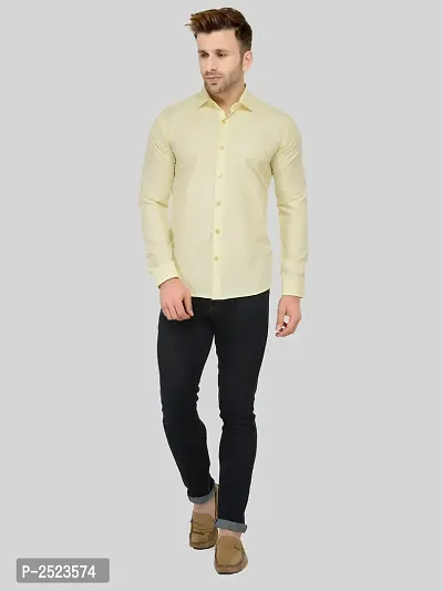 Yellow Solid Cotton Blend Slim Fit Formal Shirt-thumb4