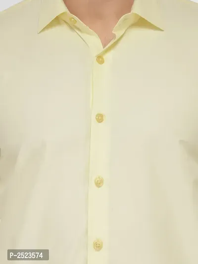 Yellow Solid Cotton Blend Slim Fit Formal Shirt-thumb5